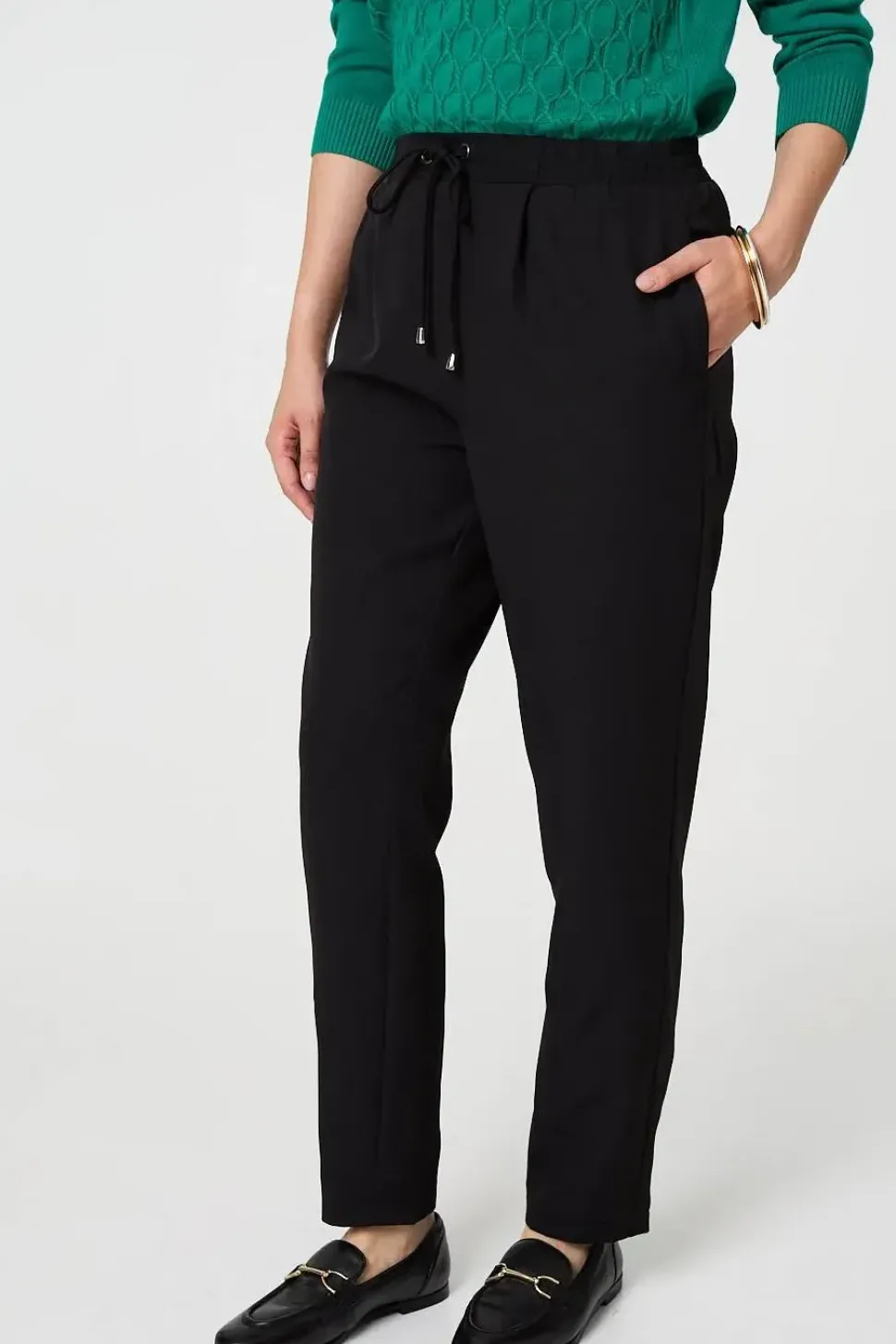 Plain Drawstring Waist Slim Trousers