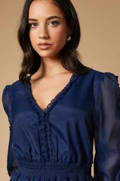 Plain Organza Ruffle Detail Mini Dress