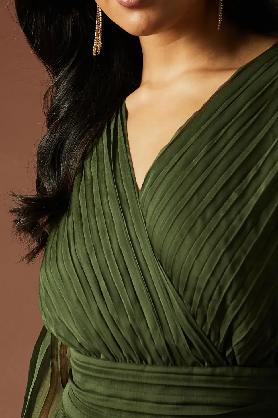 Plain Pleated Asymmetric Tiered Maxi Dress