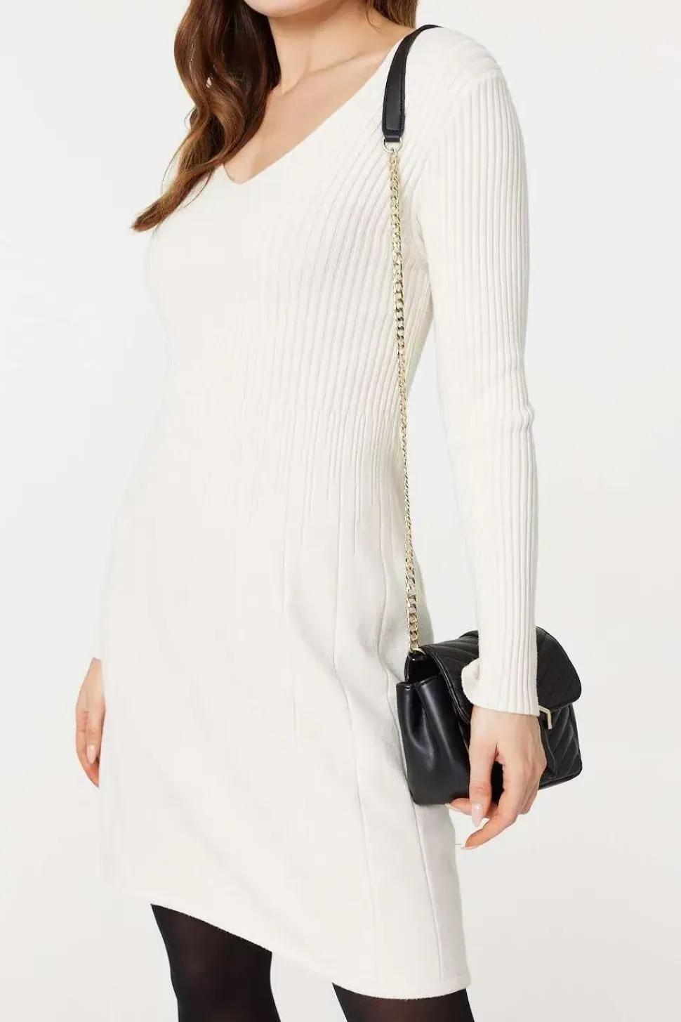 Plain Ribbed Knit Mini Dress