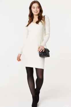 Plain Ribbed Knit Mini Dress