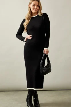 Plain Tipped Knitted Midi Dress