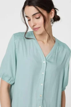 Plain V-Neck Puff 1/2 Sleeve Shirt