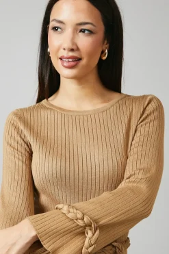 Plaited Ribbed Belted Midi Dress