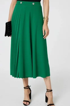 Pleat Detail High Waist A-Line Midi Skirt