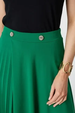Pleat Detail High Waist A-Line Midi Skirt