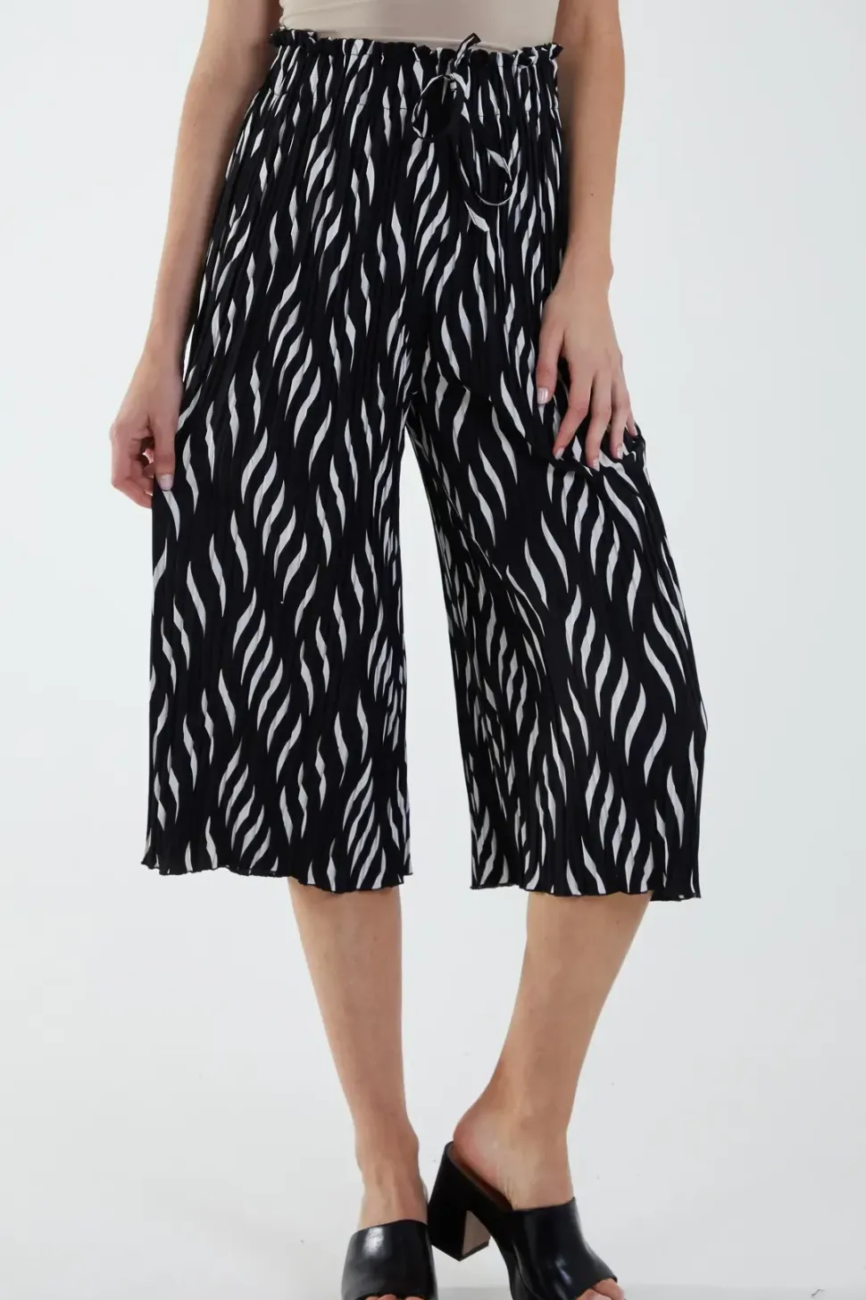 Pleated Abstract Wide Leg Trousers