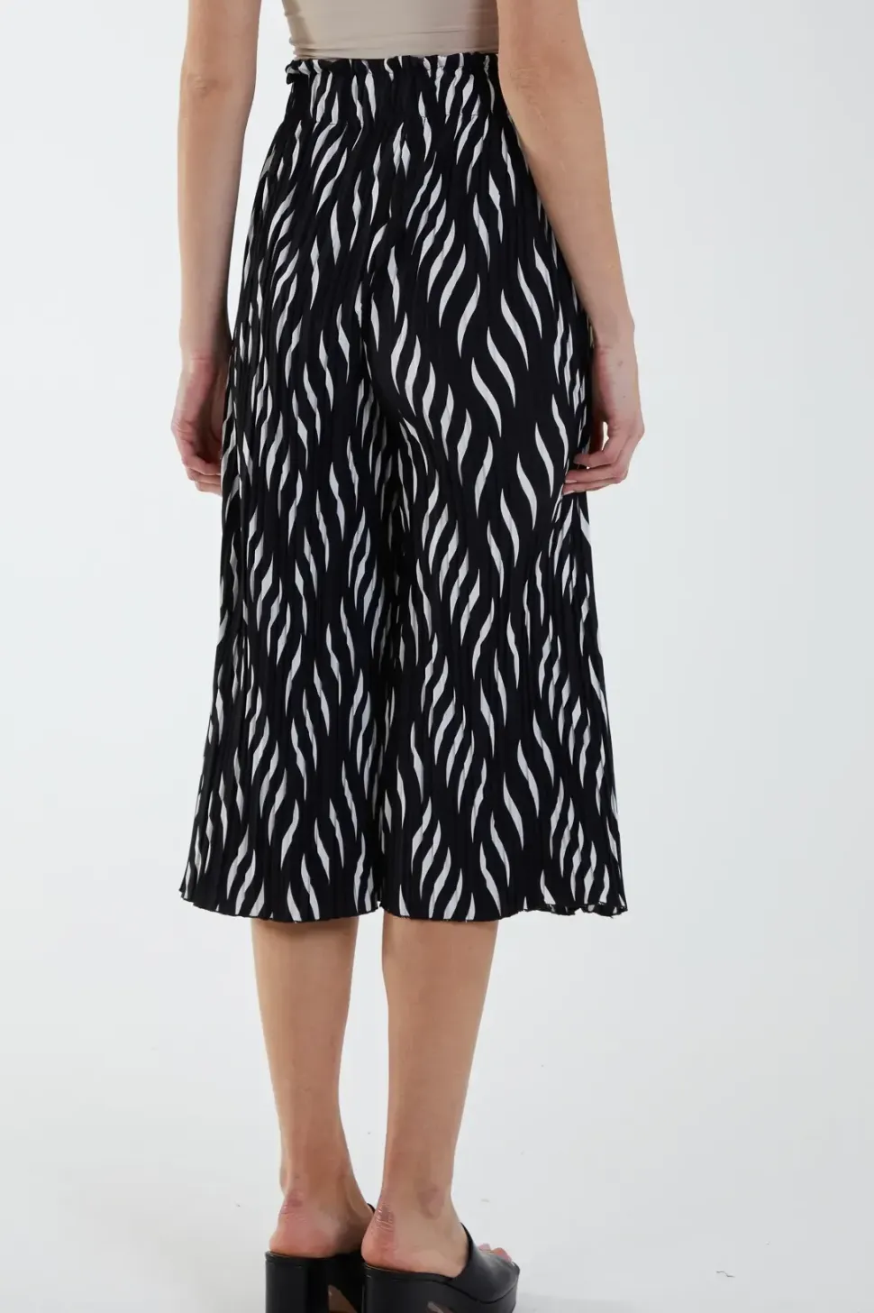 Pleated Abstract Wide Leg Trousers