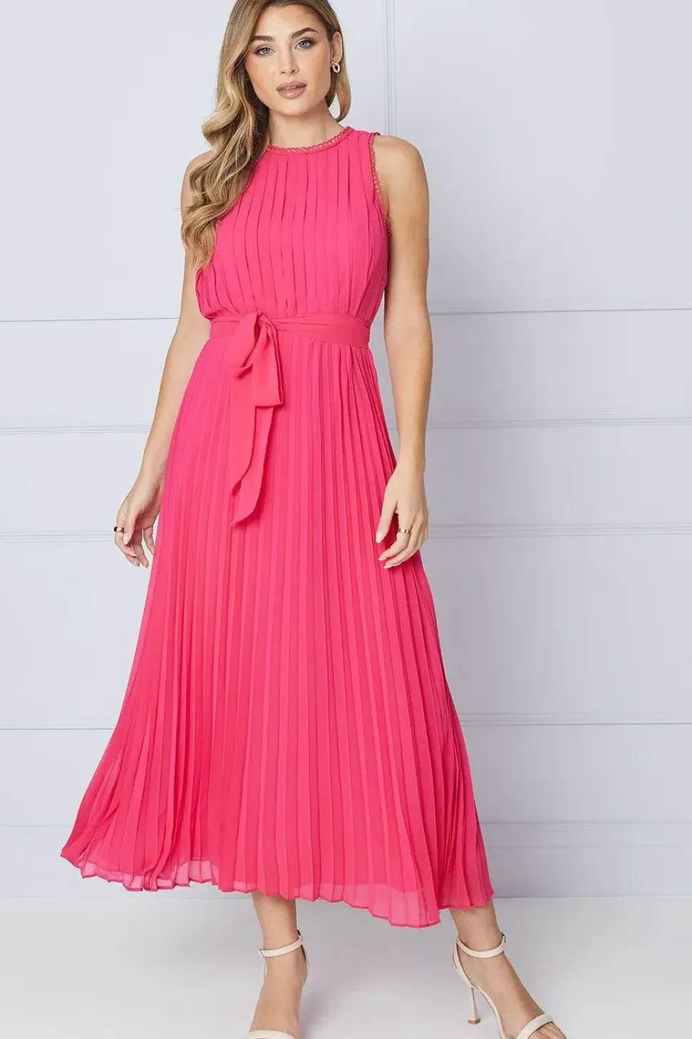 Pleated Belted Maxi Dress