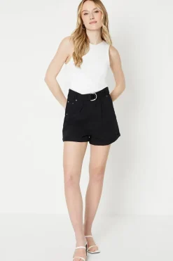 Pleated Belted Twill Shorts