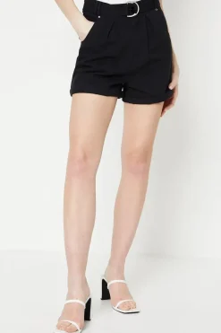 Pleated Belted Twill Shorts