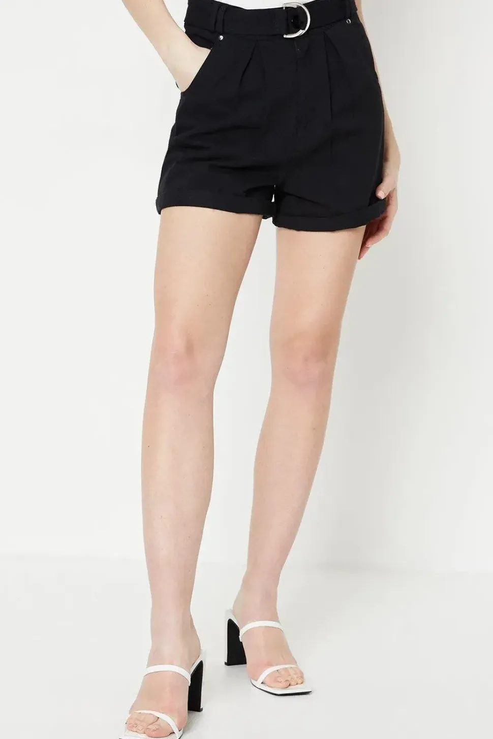 Pleated Belted Twill Shorts