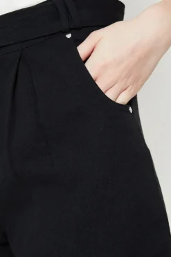 Pleated Belted Twill Shorts