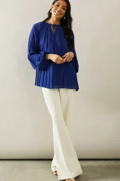 Pleated Blouson Sleeve Blouse