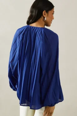 Pleated Blouson Sleeve Blouse