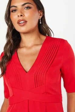 Pleated Bodice Cross Over Midi Wedding Guest Dress