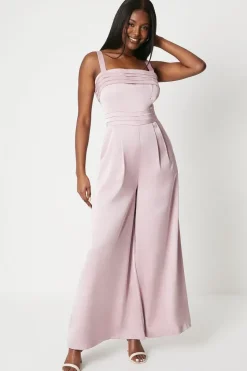 Pleated Bodice Satin Jumpsuit