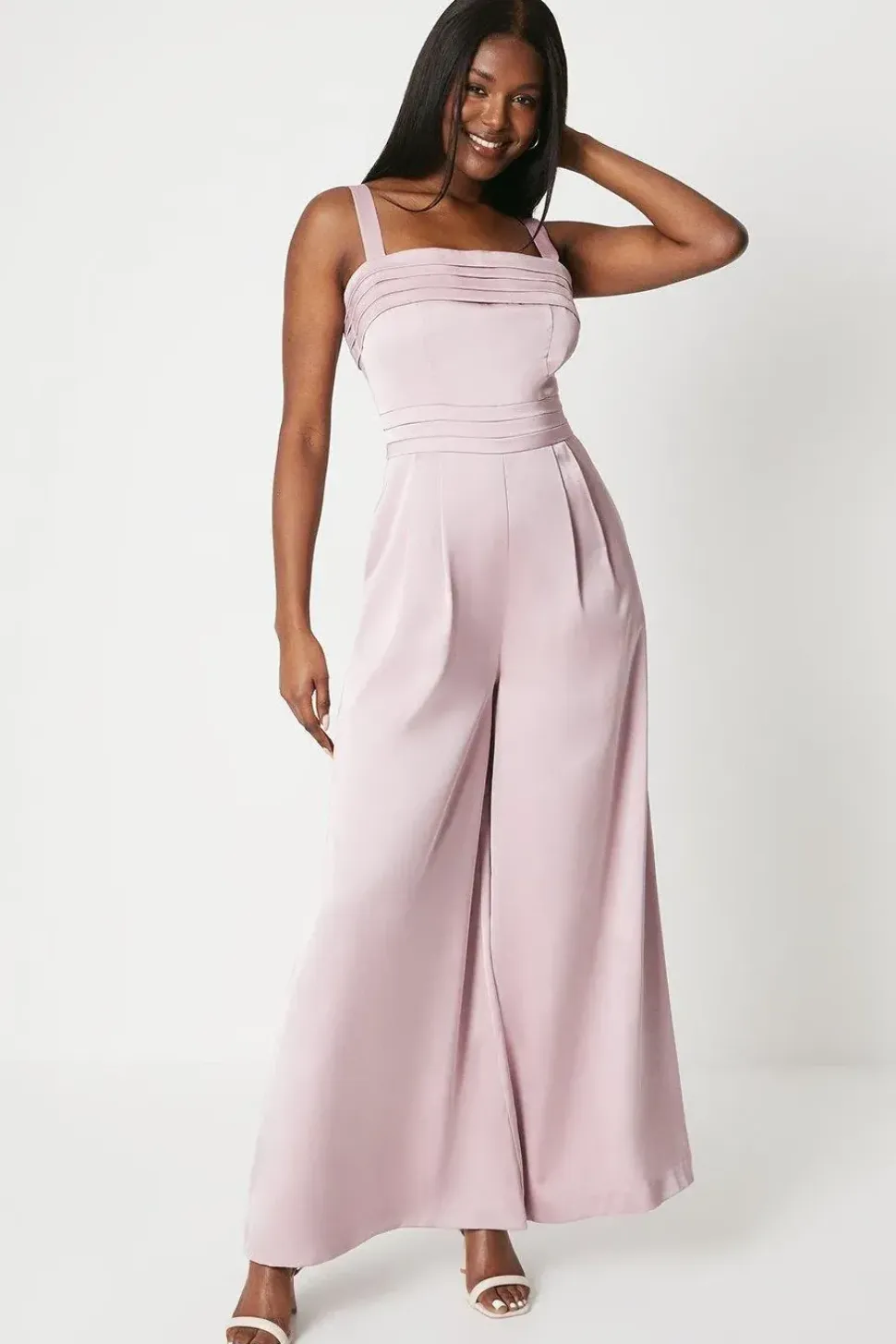 Pleated Bodice Satin Jumpsuit