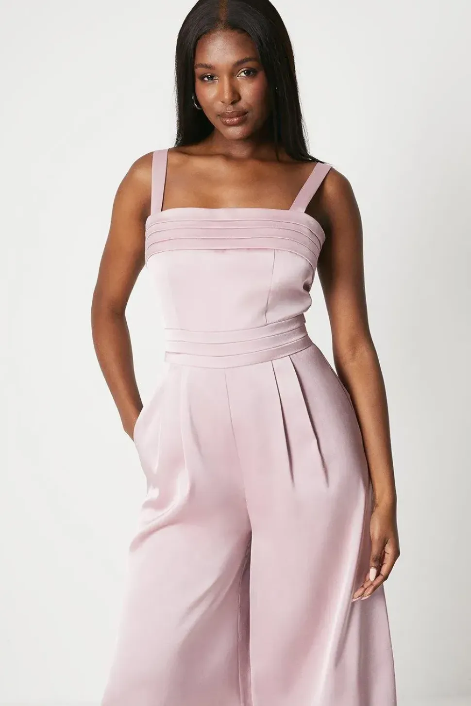Pleated Bodice Satin Jumpsuit