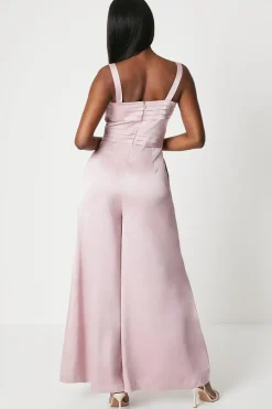 Pleated Bodice Satin Jumpsuit