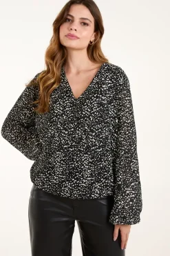 Pleated Bubble Hem Blouse