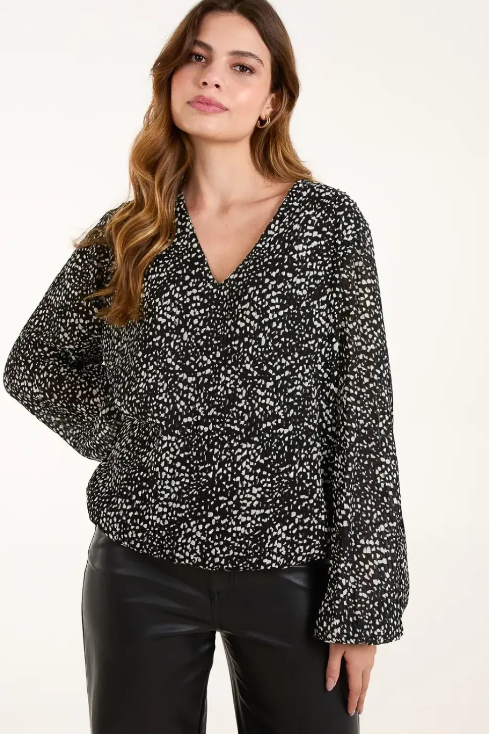 Pleated Bubble Hem Blouse