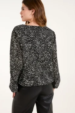 Pleated Bubble Hem Blouse