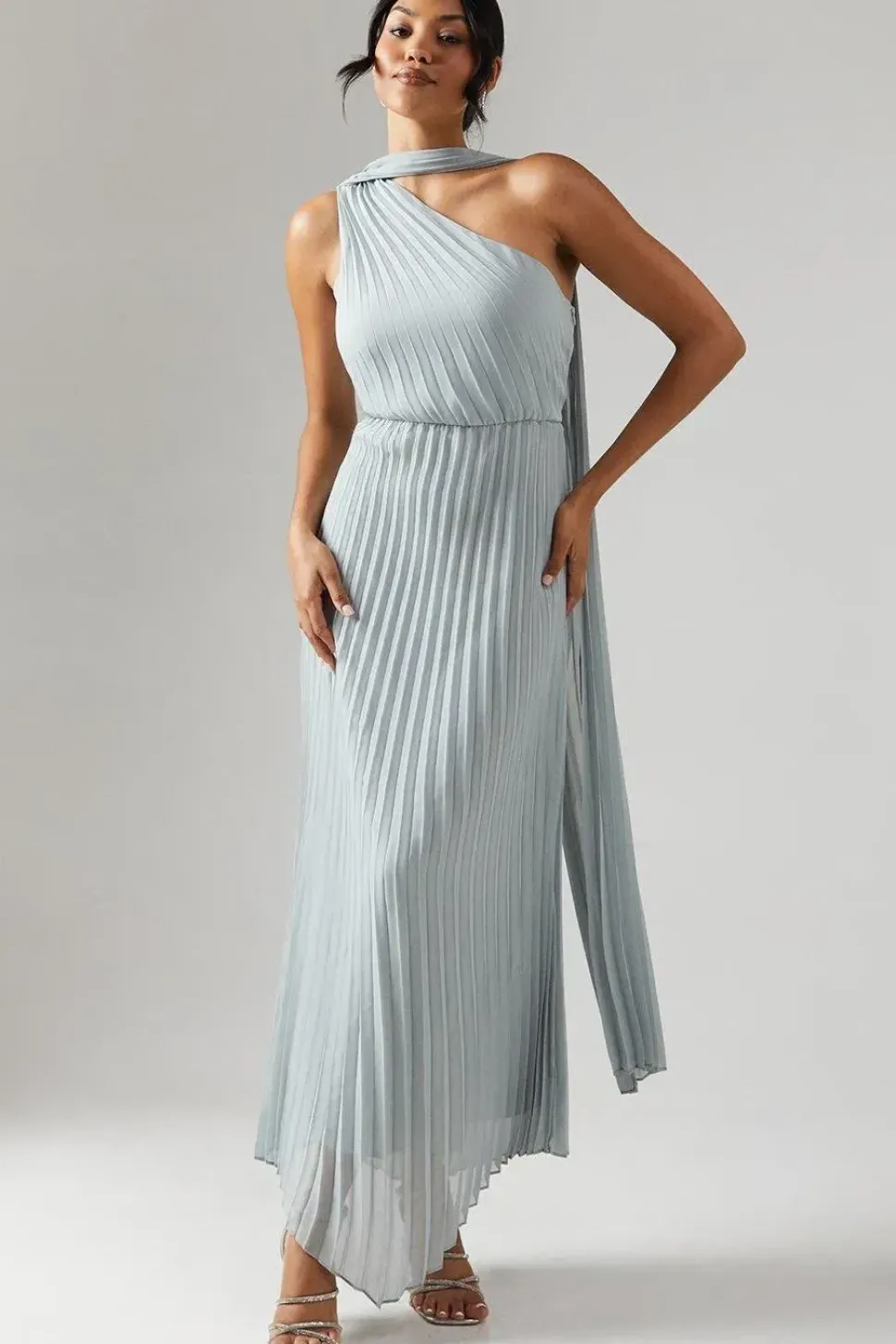 Pleated Chiffon Asymmetric Bridesmaid Dress