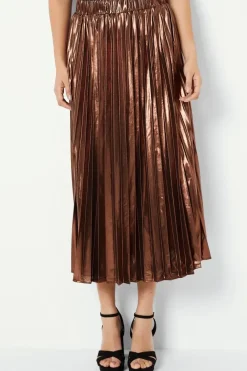 Pleated Foil Midi Skirt