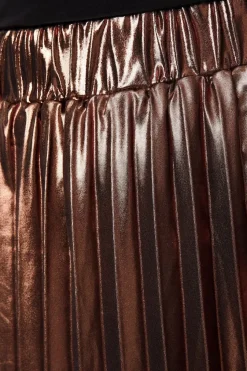 Pleated Foil Midi Skirt
