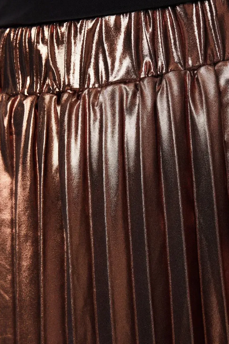 Pleated Foil Midi Skirt