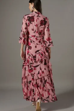 Pleated Frill Chiffon Maxi Dress