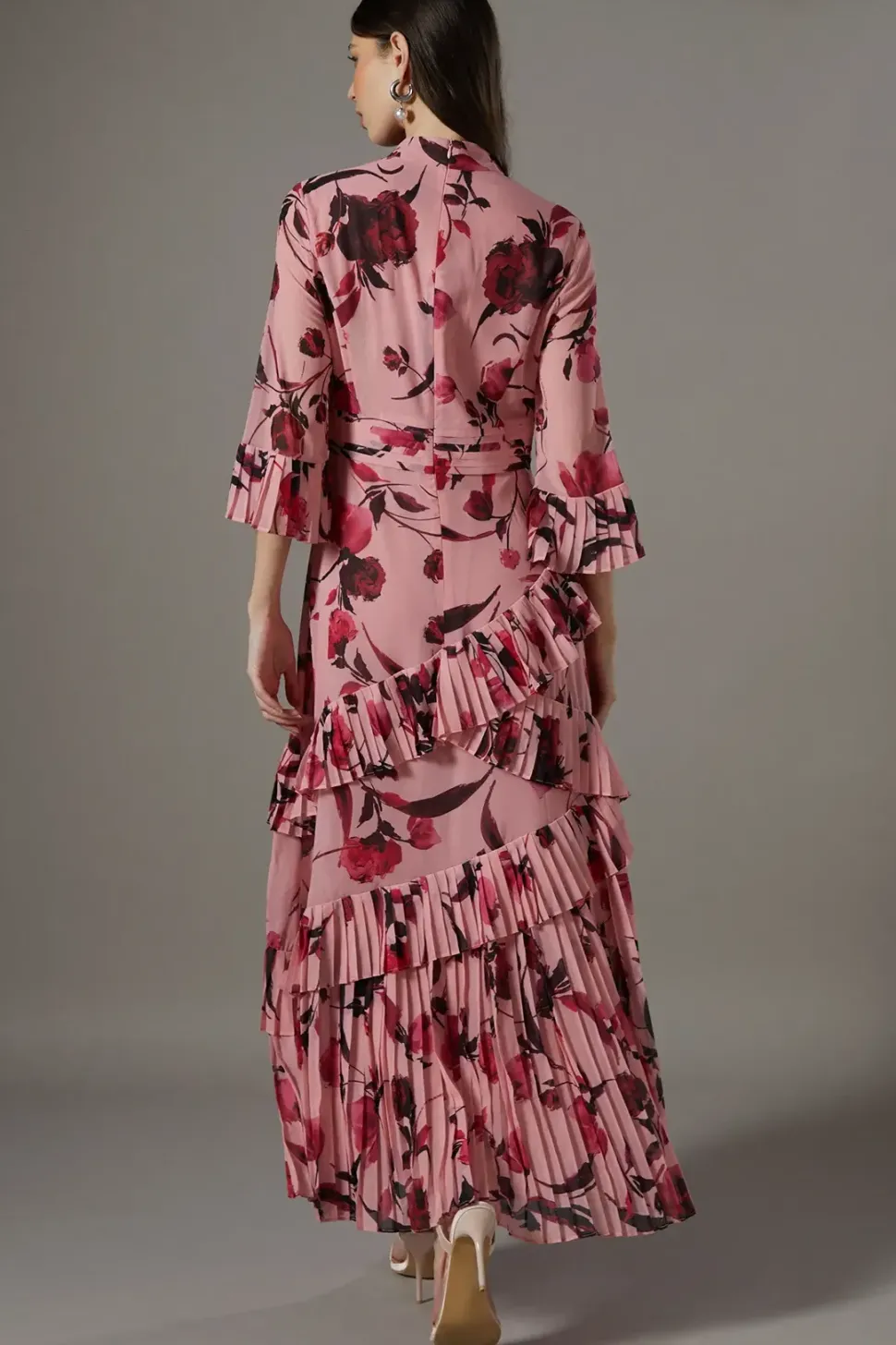 Pleated Frill Chiffon Maxi Dress