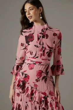 Pleated Frill Chiffon Maxi Dress