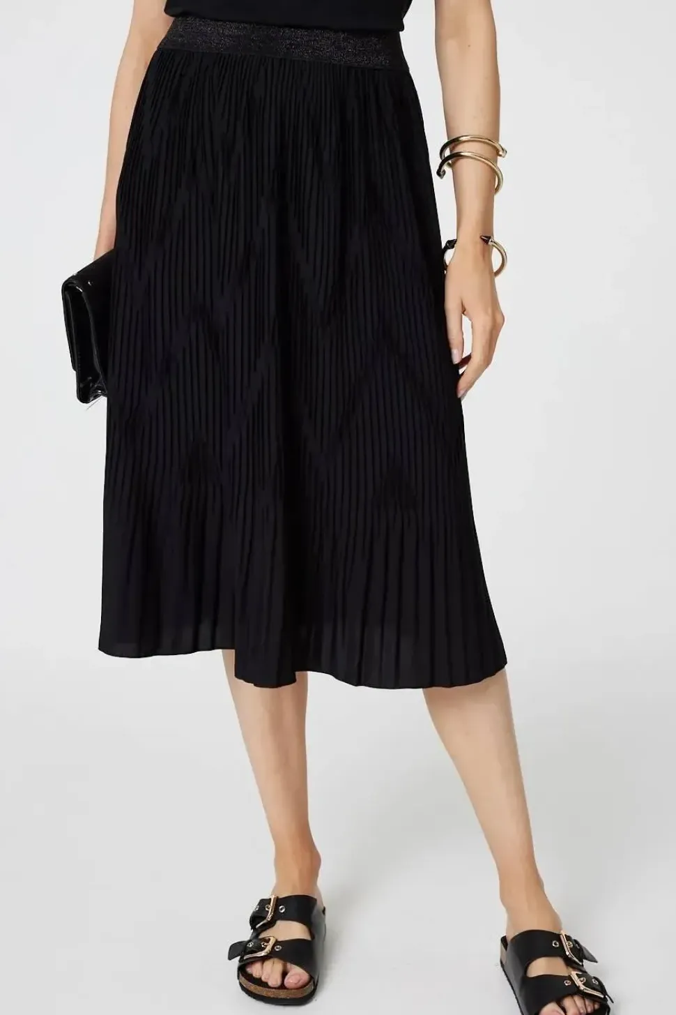 Pleated High Waist A-Line Midi Skirt