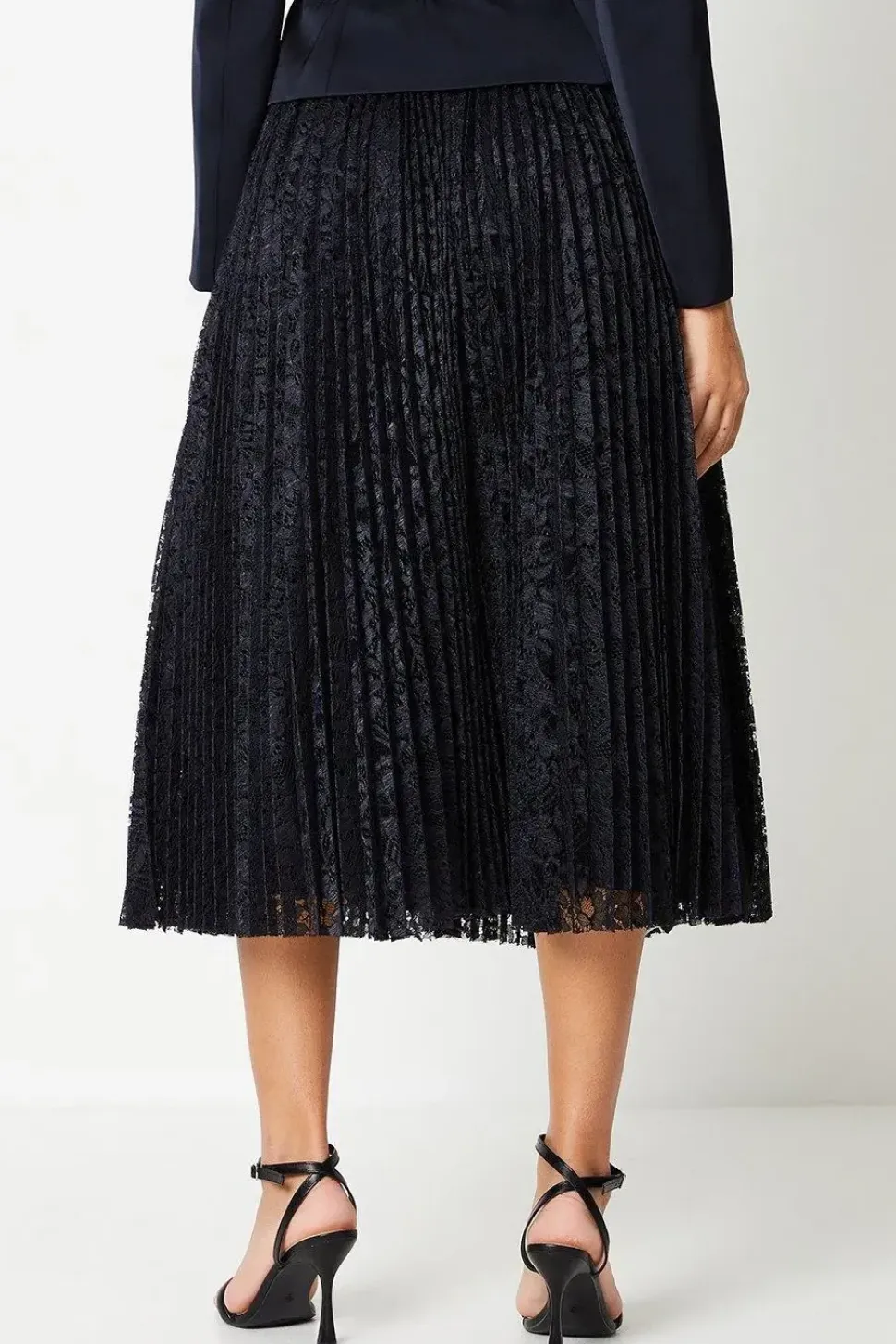 Pleated Lace Full Midi Skirt