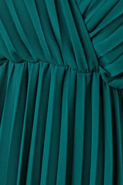 Pleated Lace Trim Insert Wrap Midi Dress