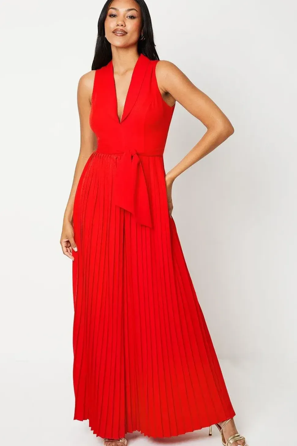 Pleated Leg Tie Front Jumpsuit
