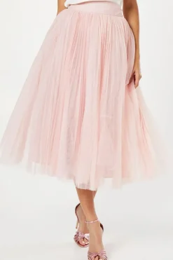 Pleated Mesh Full Midi Skirt