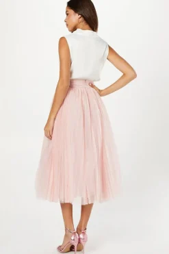 Pleated Mesh Full Midi Skirt