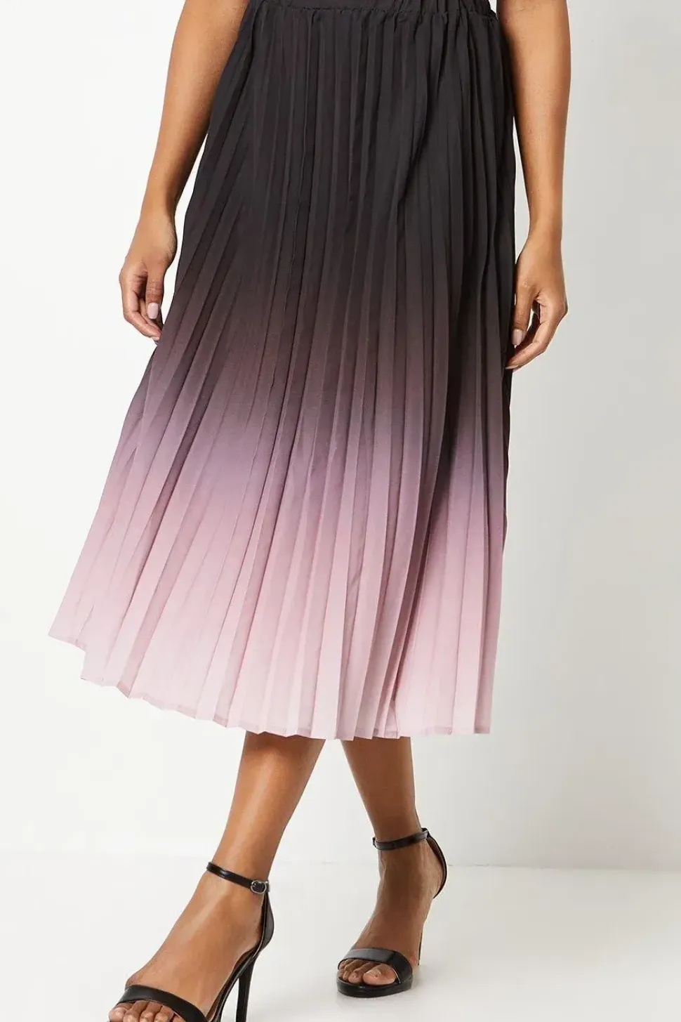 Pleated Ombre Print Midi Skirt