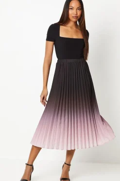 Pleated Ombre Print Midi Skirt