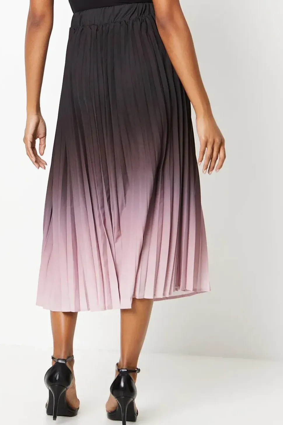 Pleated Ombre Print Midi Skirt