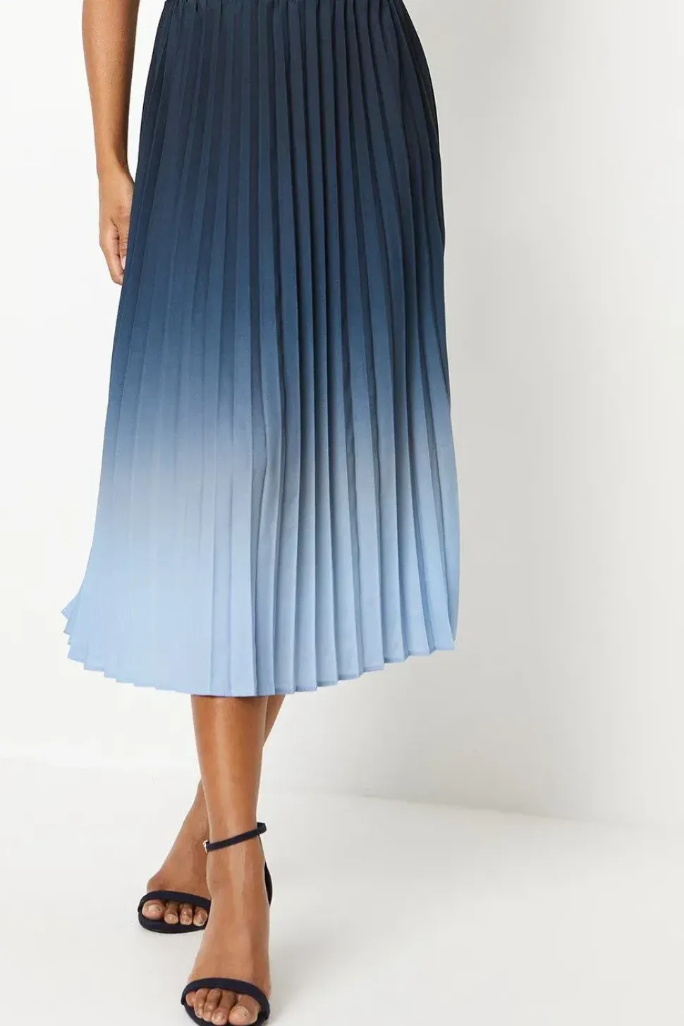 Pleated Ombre Print Midi Skirt