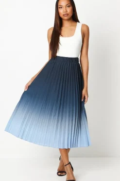 Pleated Ombre Print Midi Skirt