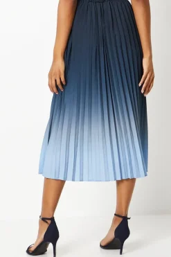 Pleated Ombre Print Midi Skirt