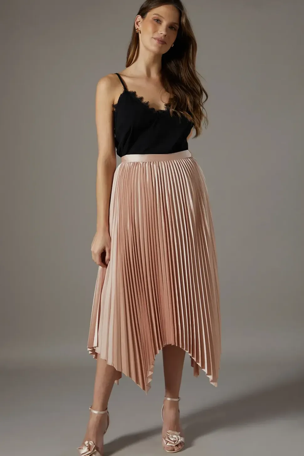 Pleated Satin Skirt