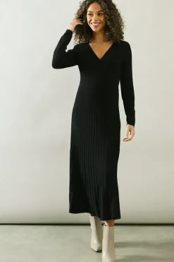 Pleated Skirt Wrap Detail Knitted Midi Dress