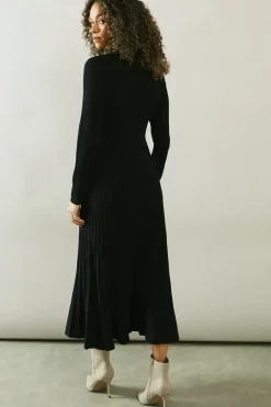 Pleated Skirt Wrap Detail Knitted Midi Dress
