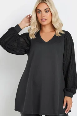 Pleated Sleeve V-Neck Top